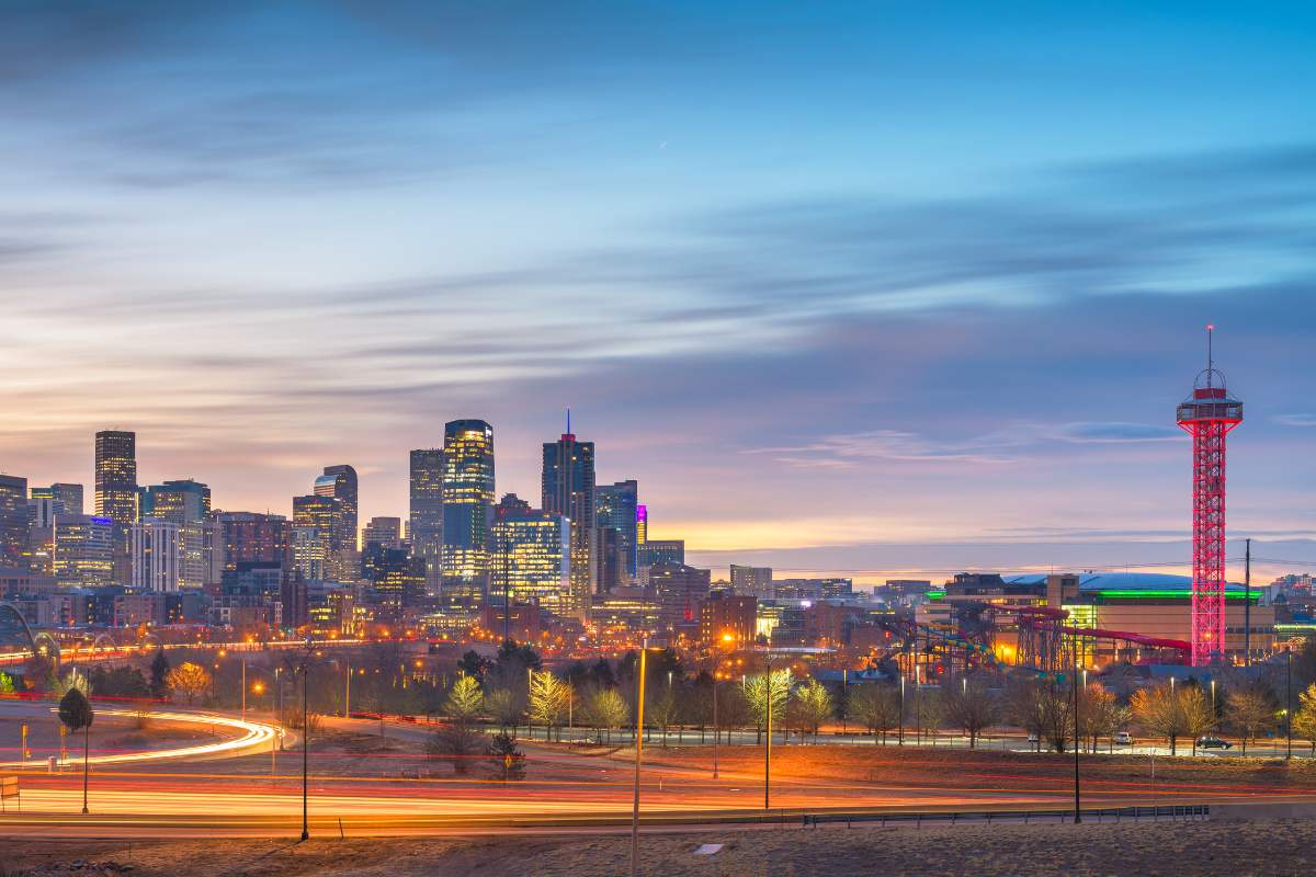 View looking East of Denver, Co at night